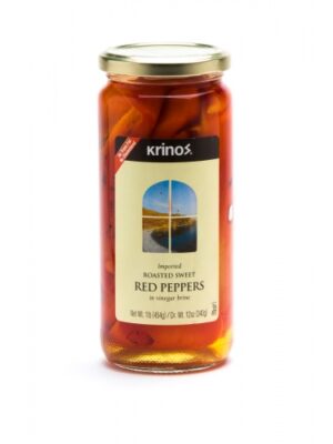 Krinos roasted red peppers in glass jar